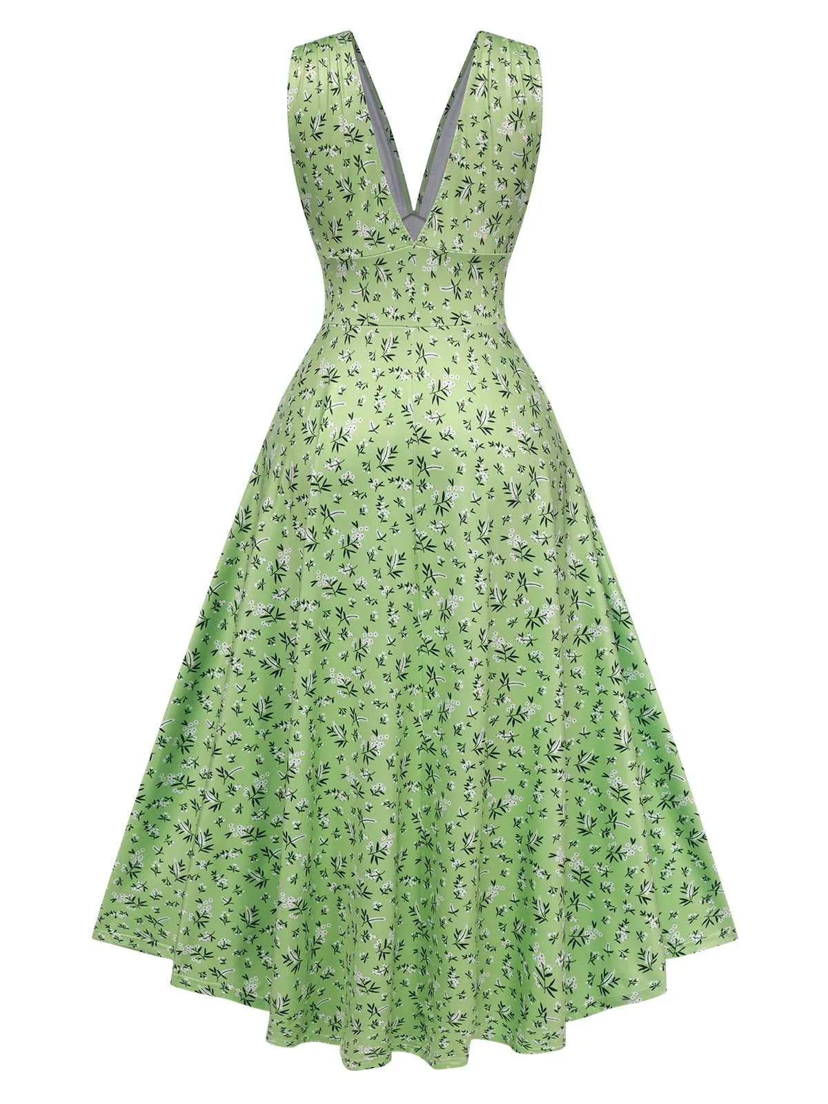 Green 1940s V-Neck Ditsy Floral Dress sold by Retro Stage product image thumbnail 3