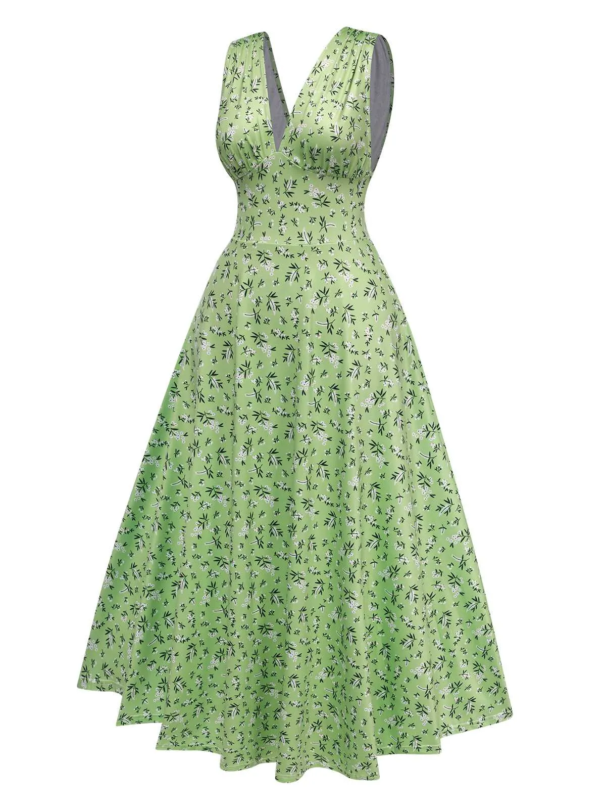 Green 1940s V-Neck Ditsy Floral Dress sold by Retro Stage product image thumbnail 2