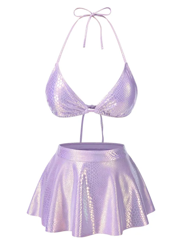 Lavender 1970s Metallic Fish Scale Bikini Set sold by Retro Stage