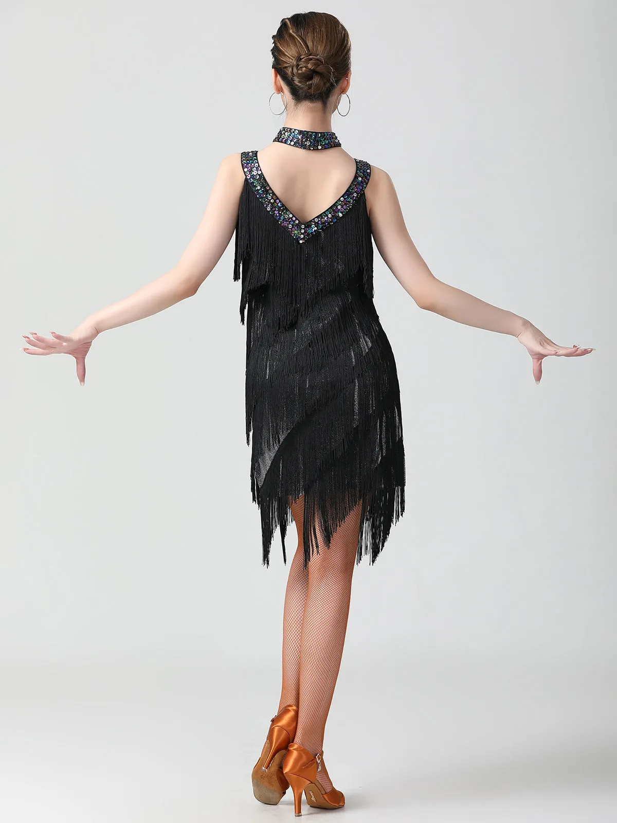 1920s Sequined Sleeveless Fringed Hem Dress sold by Retro Stage product image thumbnail 4