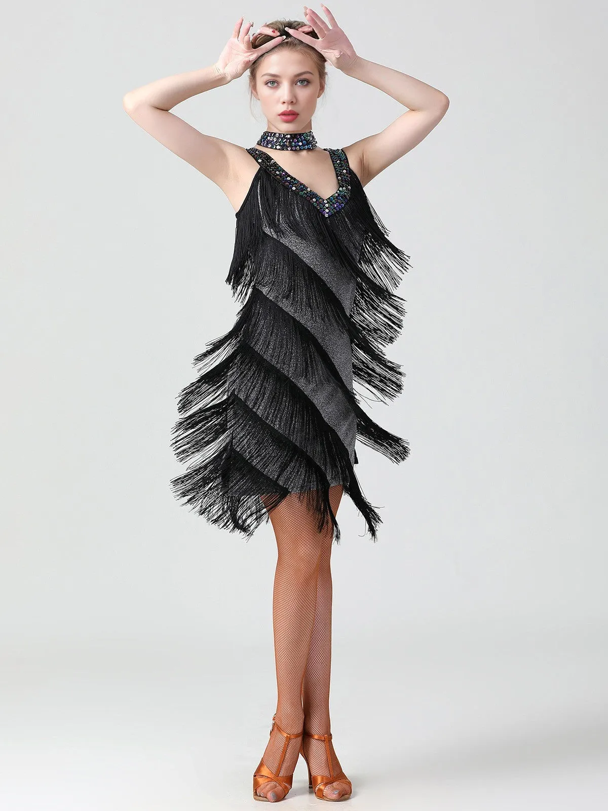 1920s Sequined Sleeveless Fringed Hem Dress sold by Retro Stage product image thumbnail 2