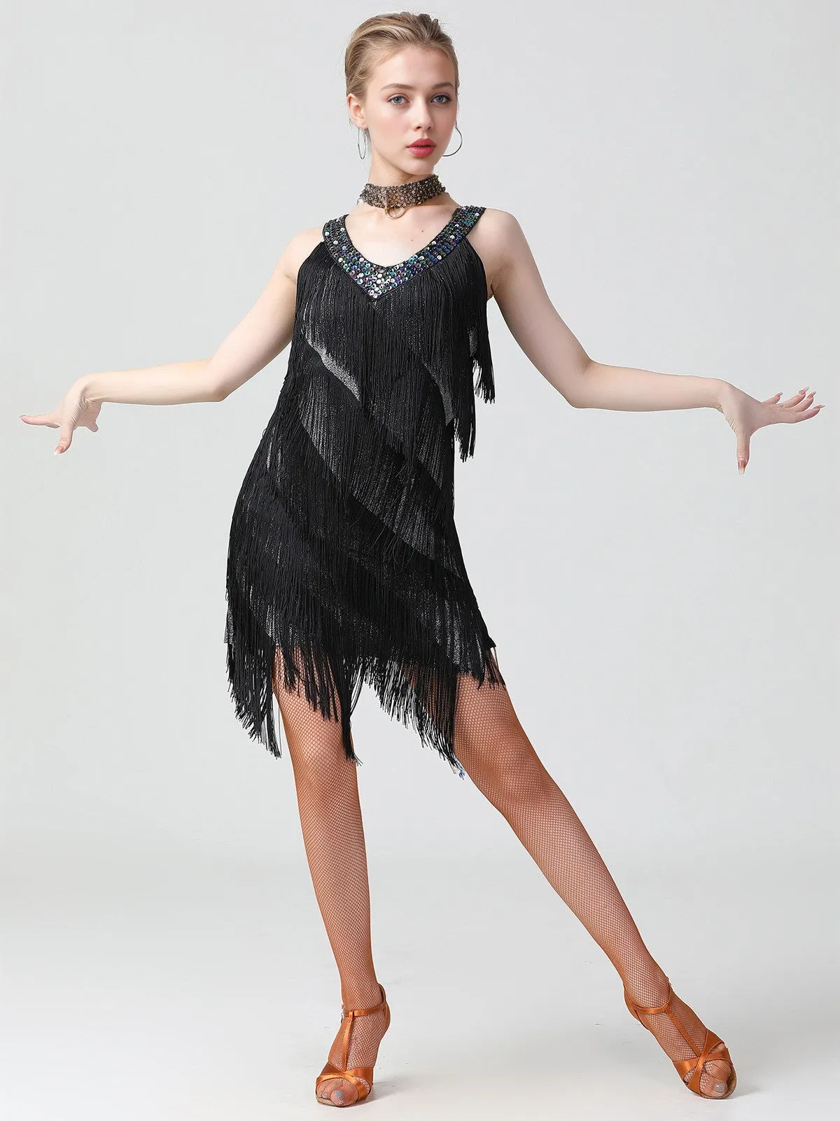 1920s Sequined Sleeveless Fringed Hem Dress sold by Retro Stage product image thumbnail 3