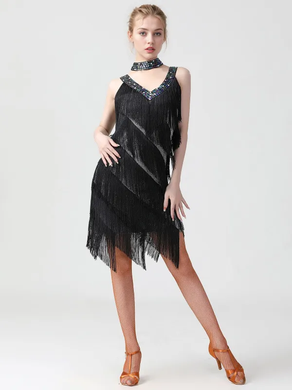 1920s Sequined Sleeveless Fringed Hem Dress sold by Retro Stage