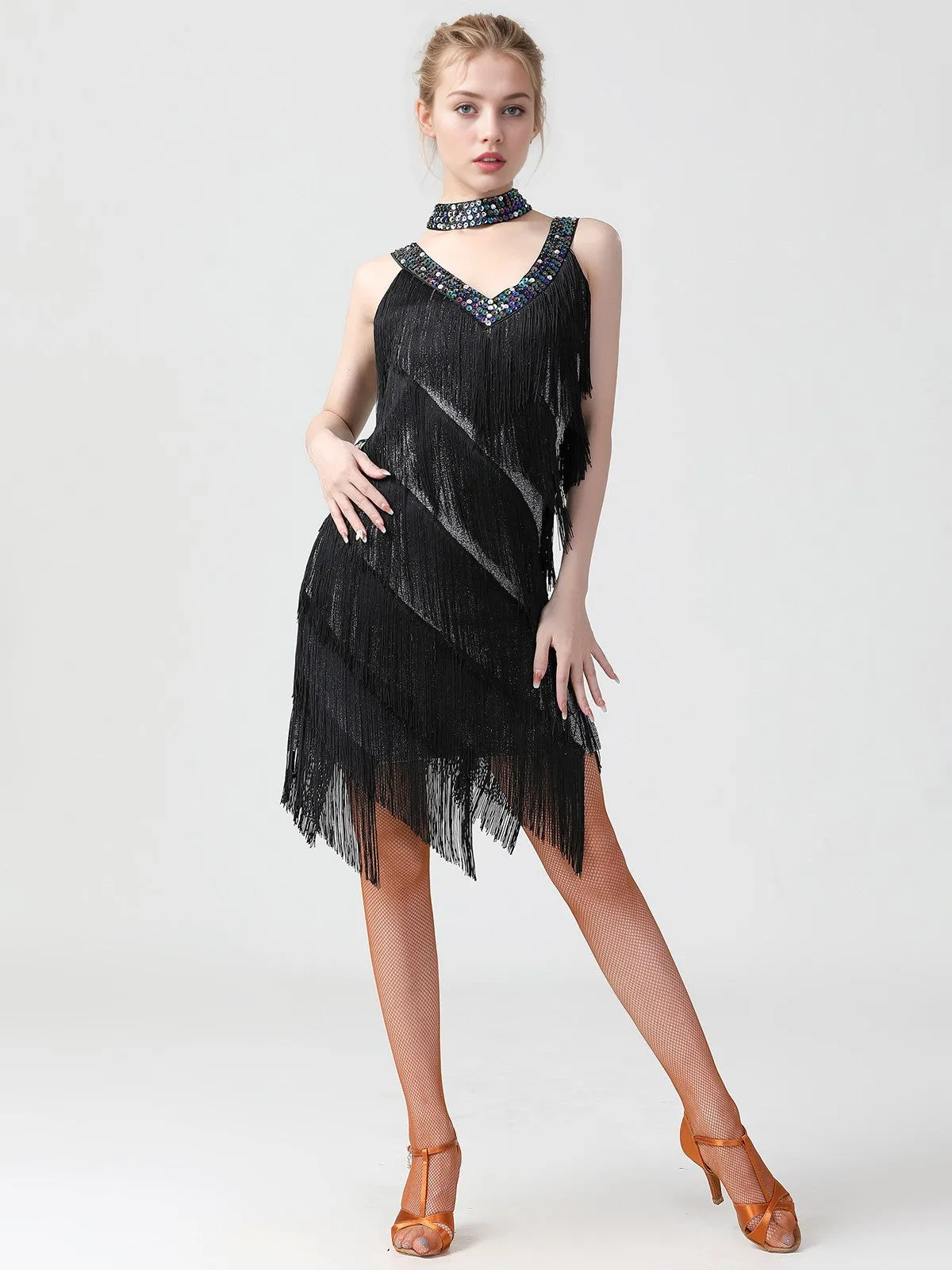 1920s Sequined Sleeveless Fringed Hem Dress sold by Retro Stage