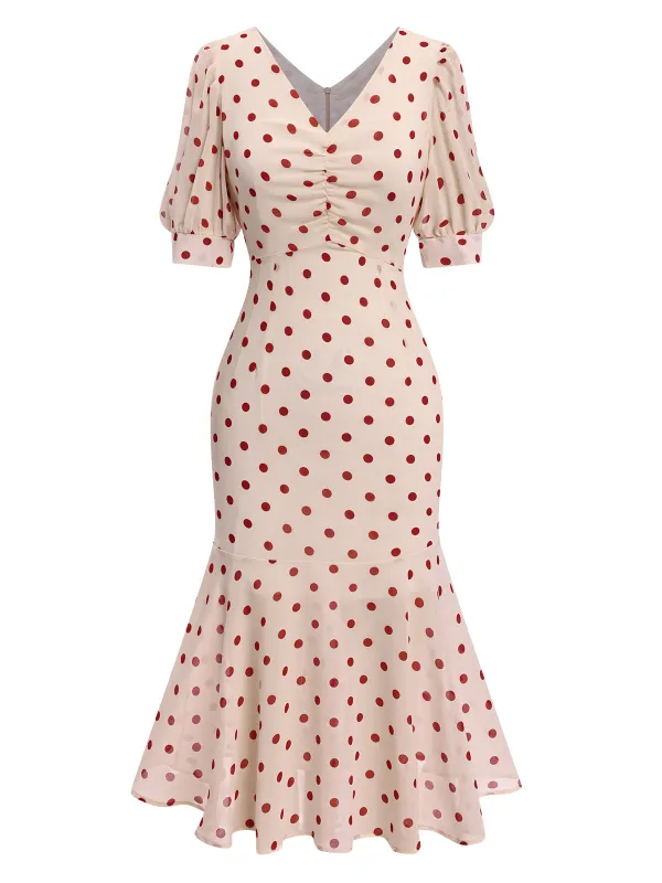 [Pre-Sale] Beige 1930s Polka Dot Mermaid Dress sold by Retro Stage