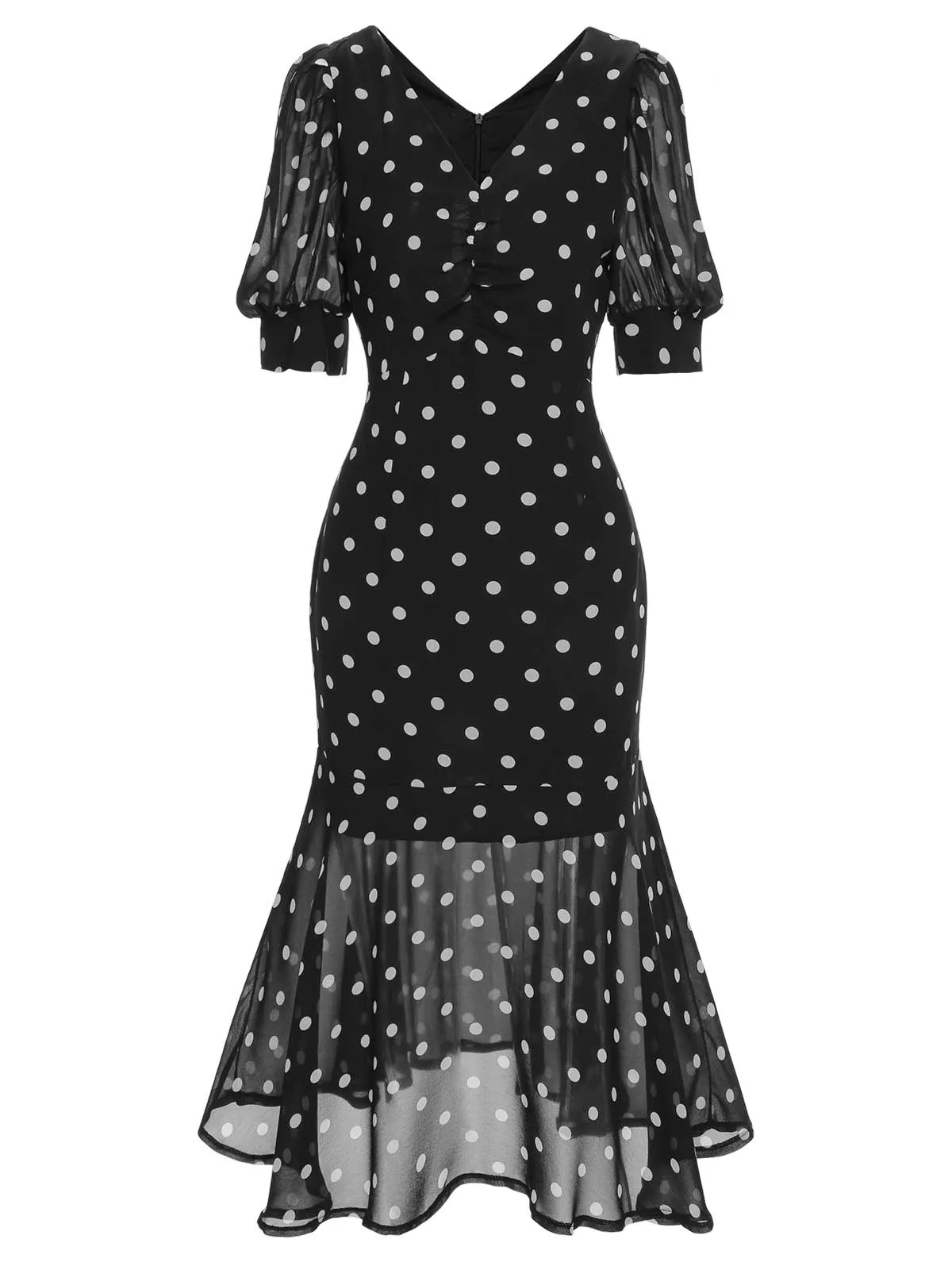 Beige 1930s Polka Dot Mermaid Dress sold by Retro Stage product image thumbnail 4
