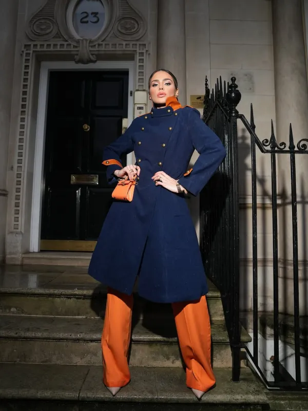 Navy Blue 1950s Patchwork Button Coat sold by Retro Stage