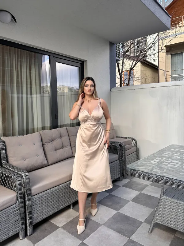 Champagne 1930s Solid Lace Satin Nightgown sold by Retro Stage