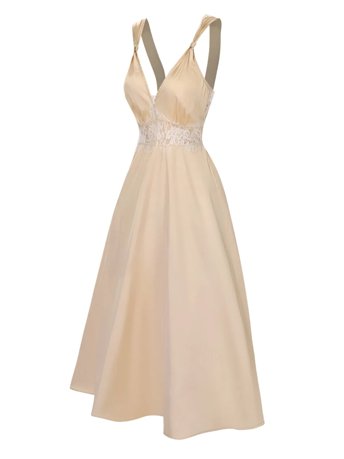Champagne 1930s Solid Lace Satin Nightgown sold by Retro Stage product image thumbnail 5