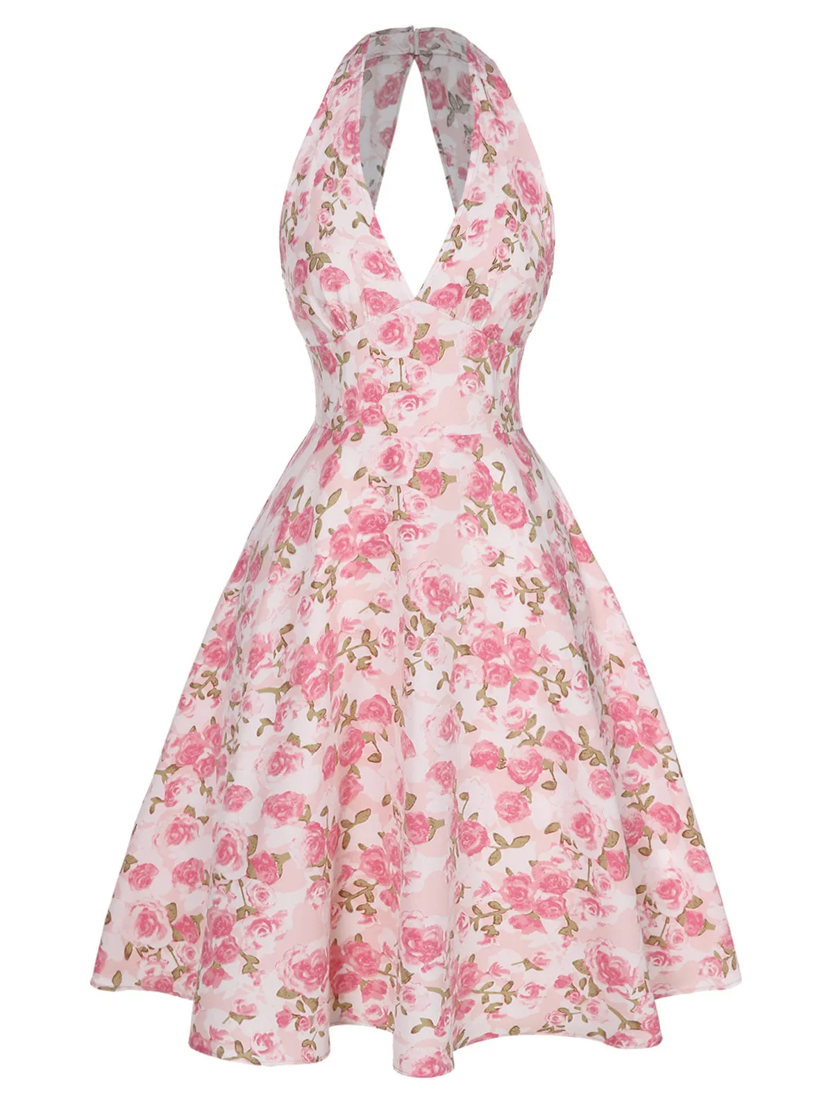 Pink 1950s Floral V-Neck Dress sold by Retro Stage product image thumbnail 3