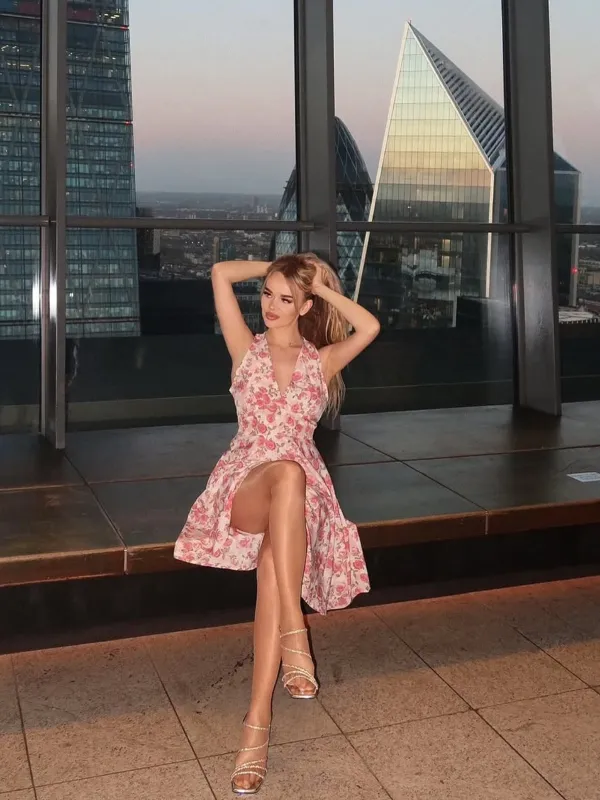 Pink 1950s Floral V-Neck Dress sold by Retro Stage