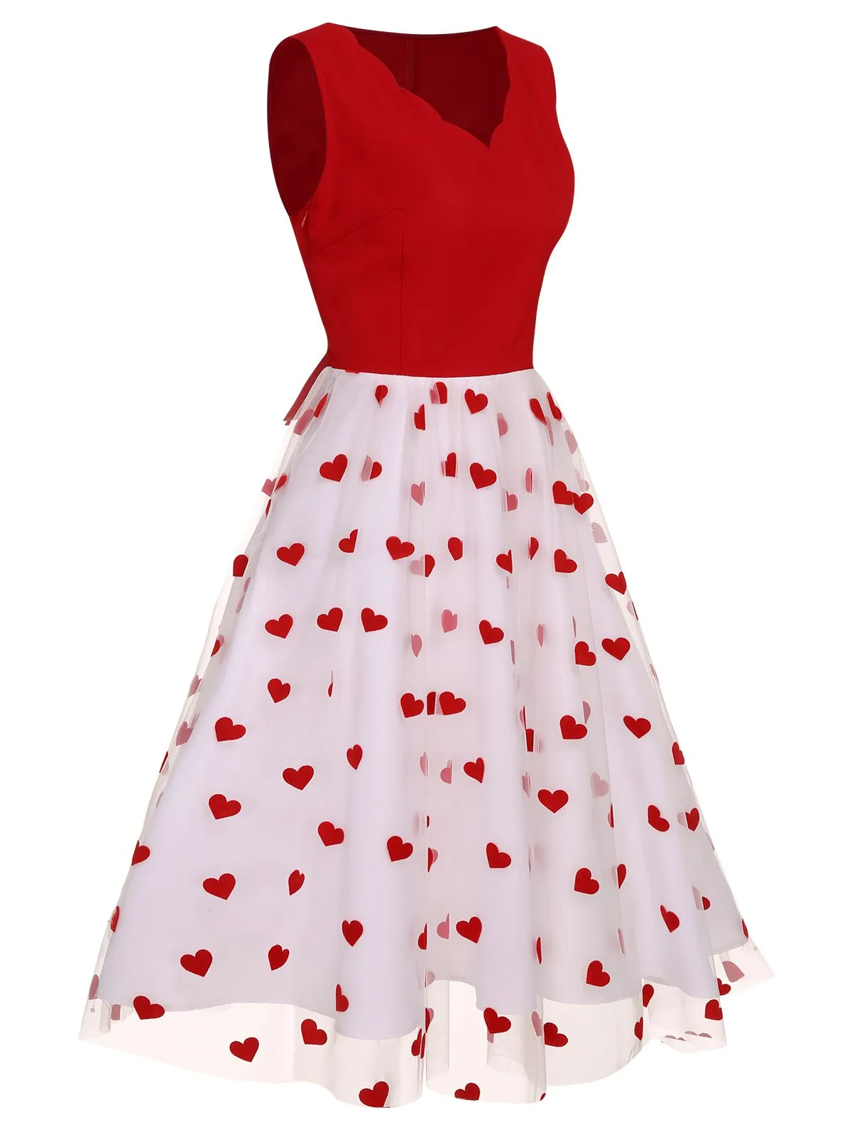 Red 1950s Heart Bow Sleeveless Dress sold by Retro Stage product image thumbnail 4