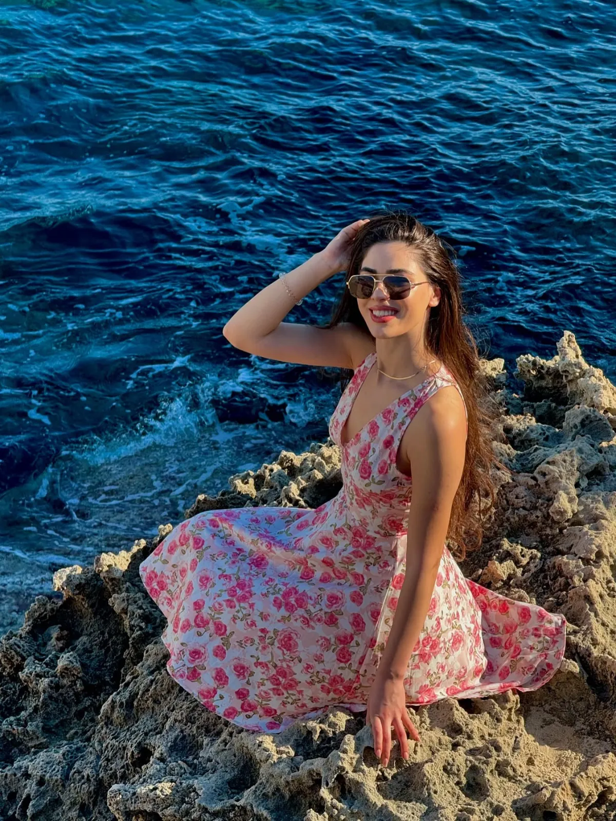 Pink 1950s Floral V-Neck Dress sold by Retro Stage