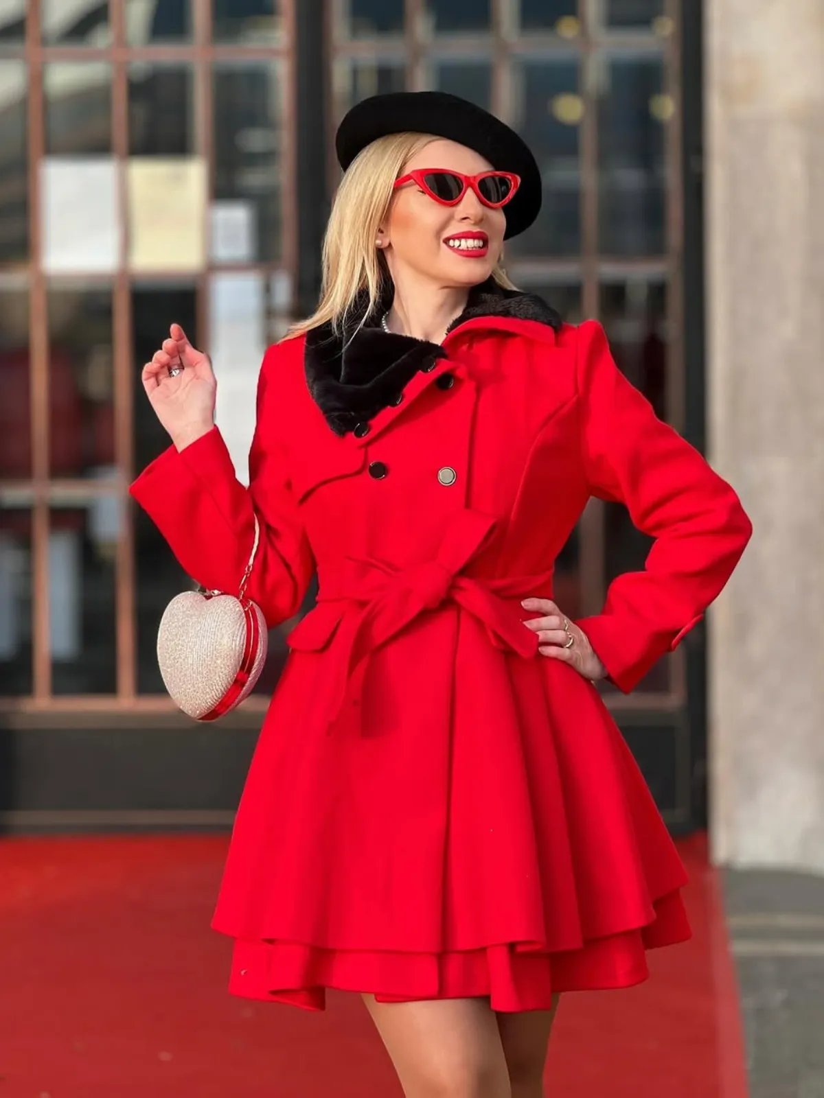 1950s Fur Collar Waisted Winter Coat sold by Retro Stage