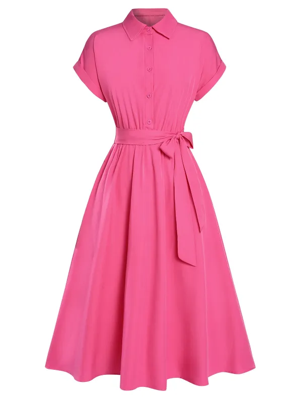 1940s Solid Cap Sleeves Buttoned Shirt Dress sold by Retro Stage