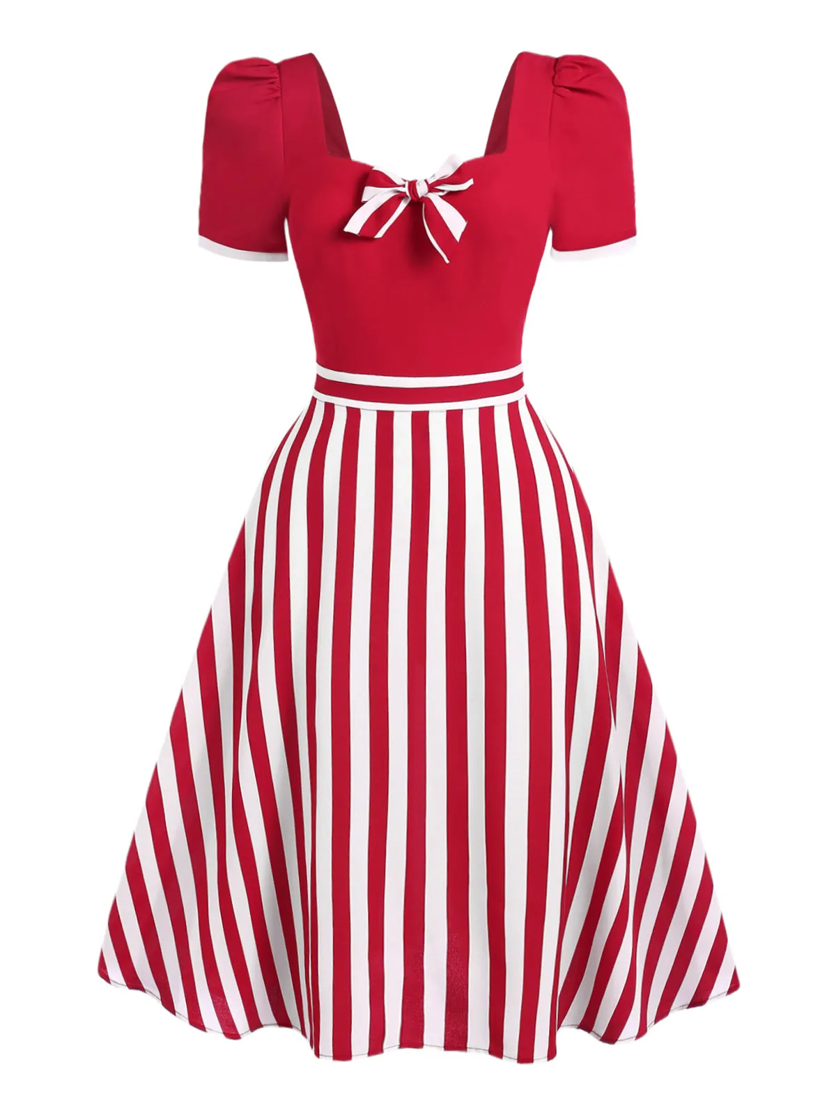 Red 1950s Striped Bow Dress sold by Retro Stage product image thumbnail 2