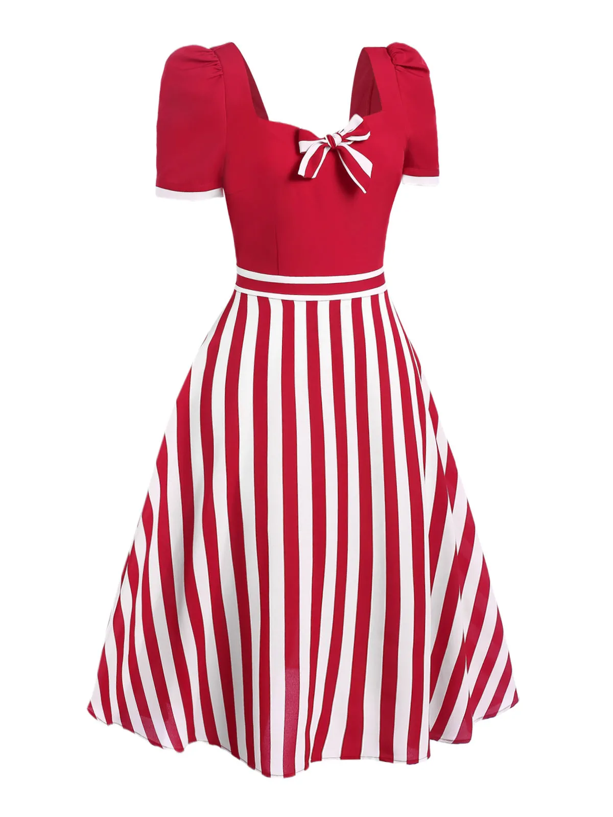 Red 1950s Striped Bow Dress sold by Retro Stage product image thumbnail 3