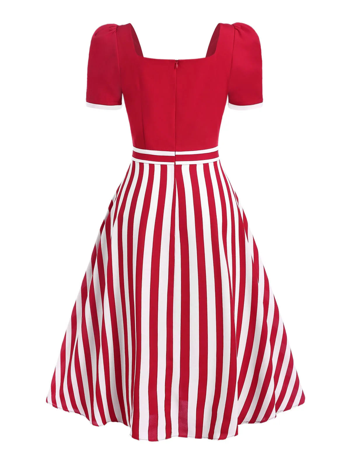 Red 1950s Striped Bow Dress sold by Retro Stage product image thumbnail 4