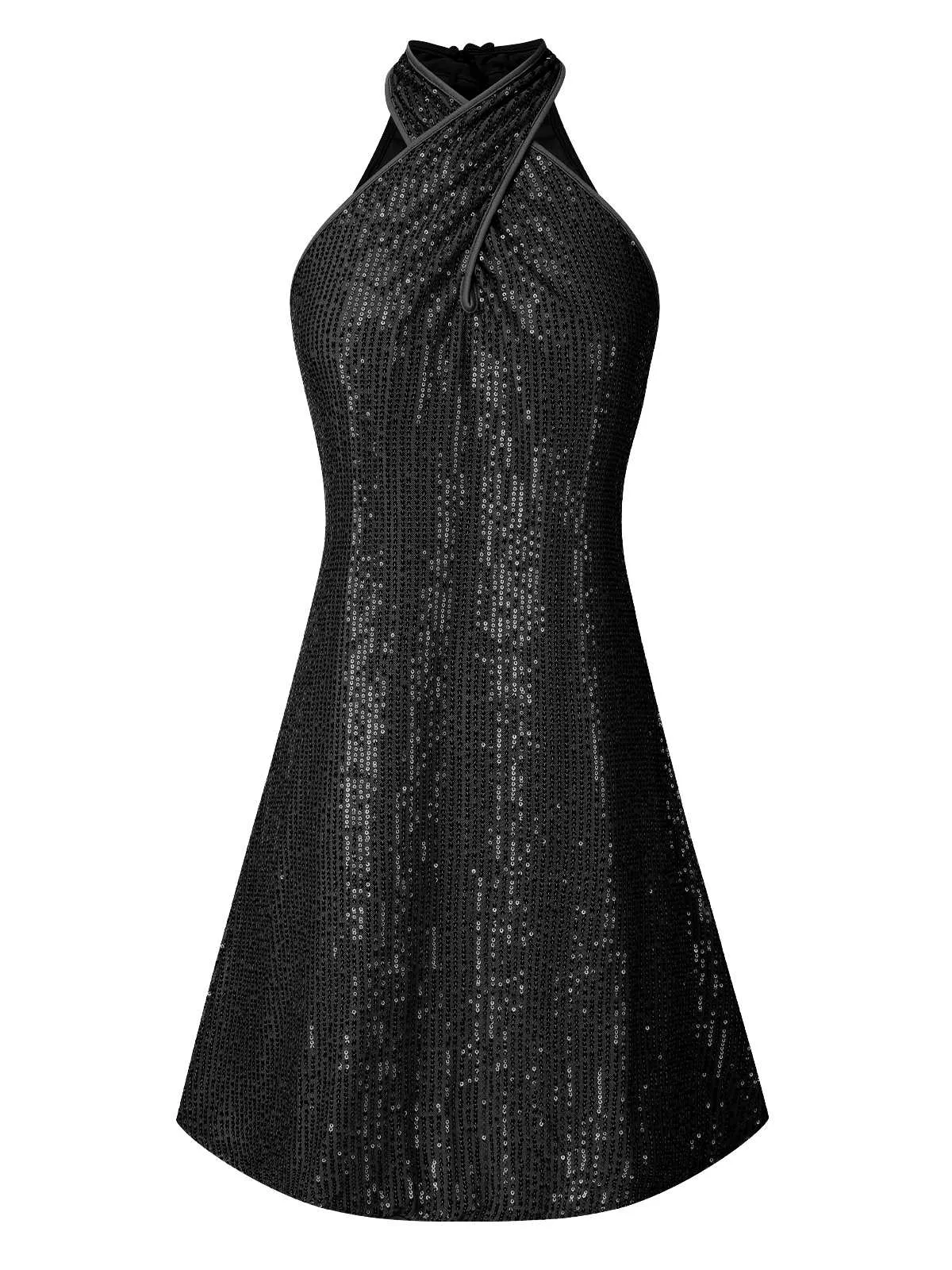 1980s Halter Off-Shoulder Sequined Dress sold by Retro Stage product image thumbnail 2