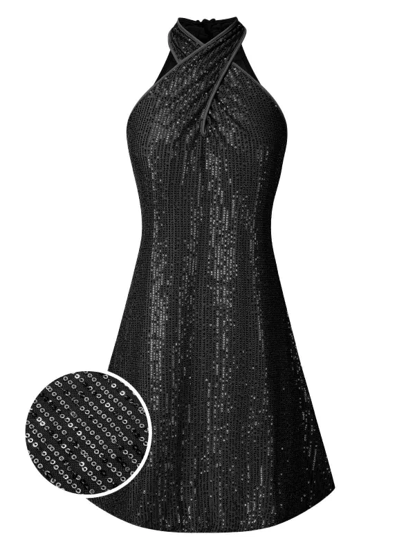 1980s Halter Off-Shoulder Sequined Dress sold by Retro Stage