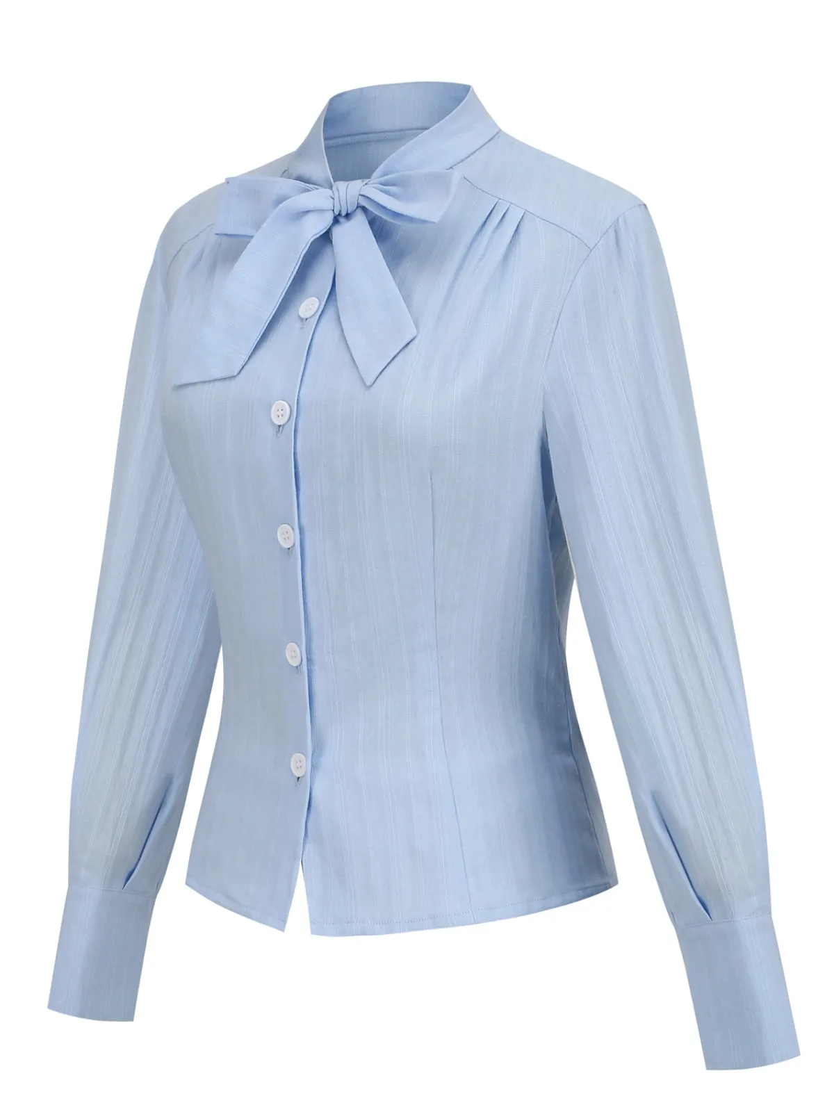 Light Blue 1950s Bow Collar Blouse sold by Retro Stage product image thumbnail 2