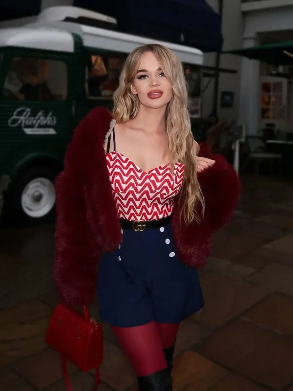 Red & Blue 1950s Chevron Stripe Strap Romper sold by Retro Stage