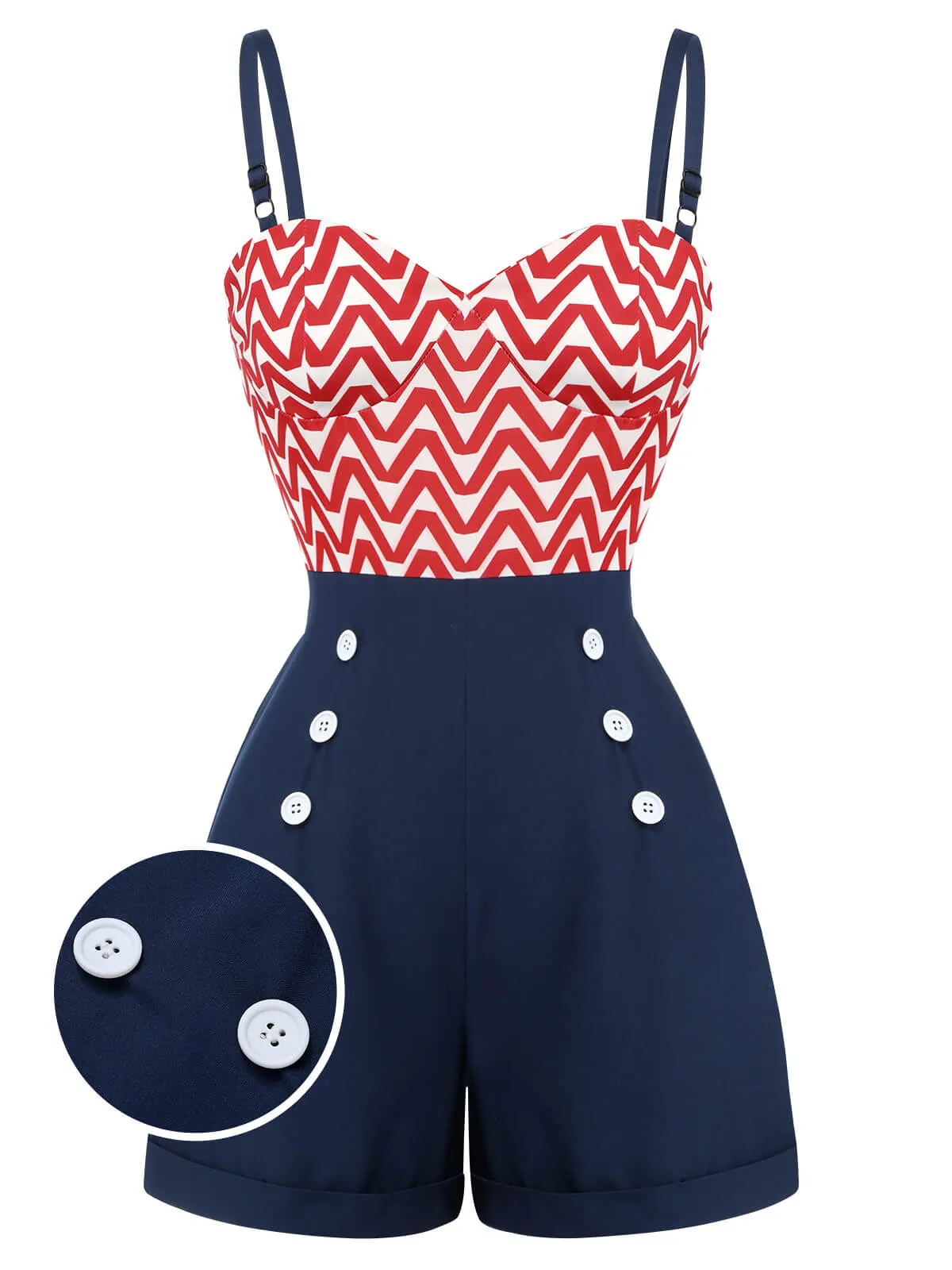 Red & Blue 1950s Chevron Stripe Strap Romper sold by Retro Stage product image thumbnail 3