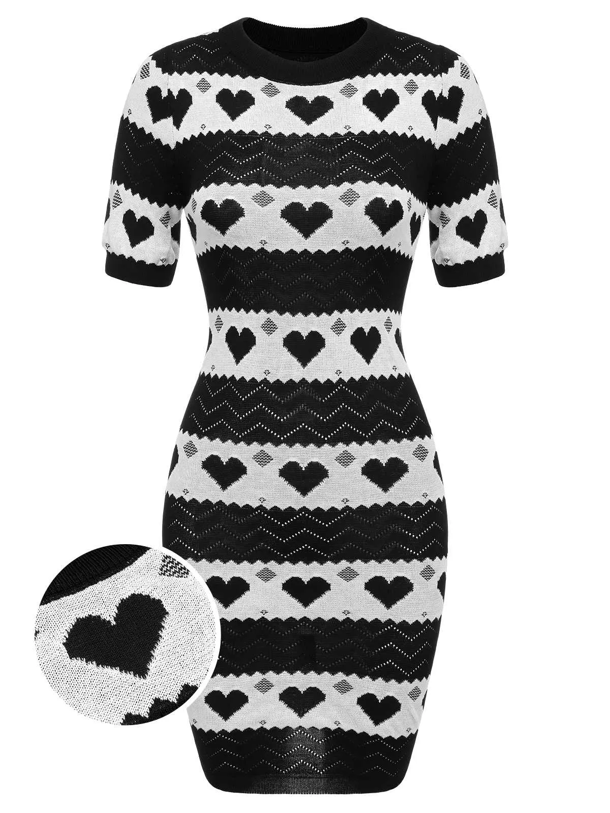 Black 1960s Contrasting Heart Knitting Dress sold by Retro Stage product image thumbnail 3