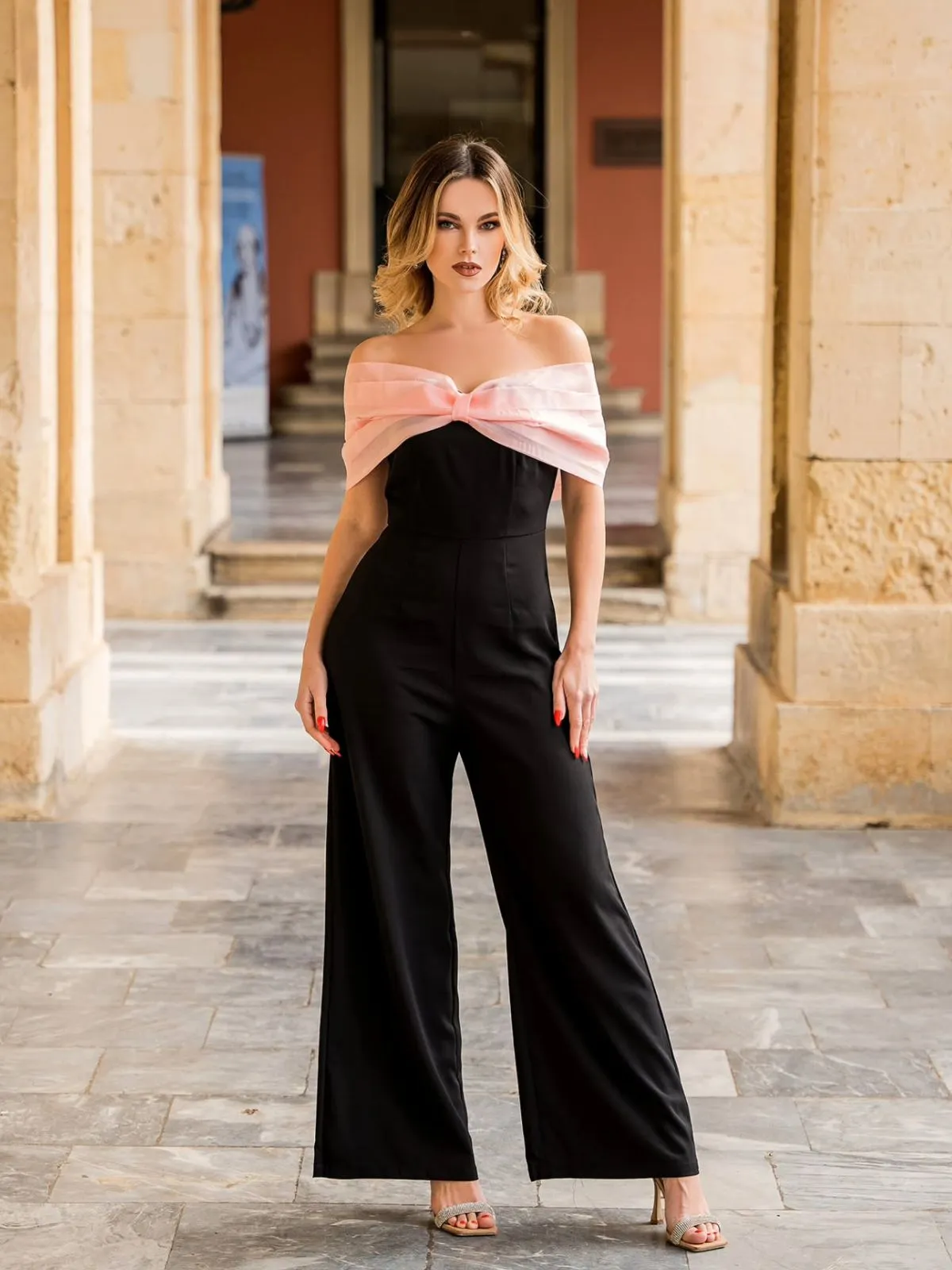 Black 1930s Solid Mesh Bow Jumpsuit sold by Retro Stage