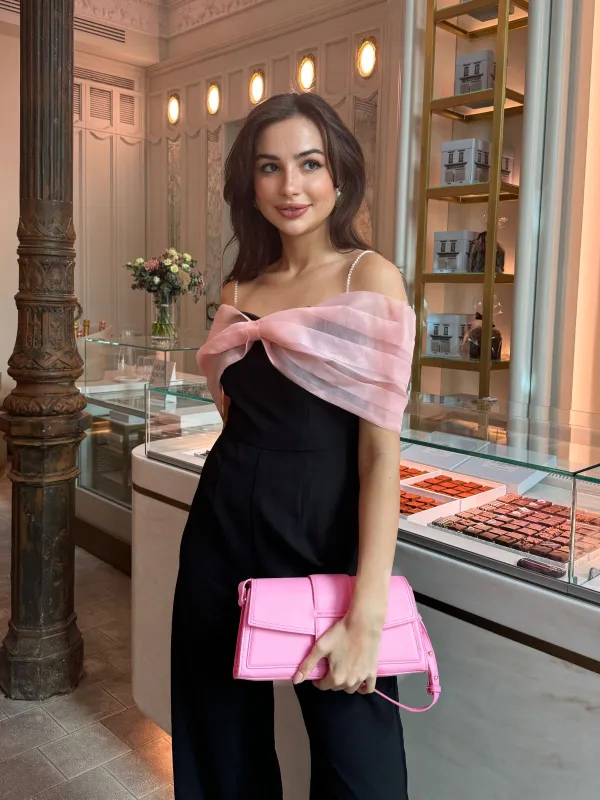 Black 1930s Solid Mesh Bow Jumpsuit sold by Retro Stage