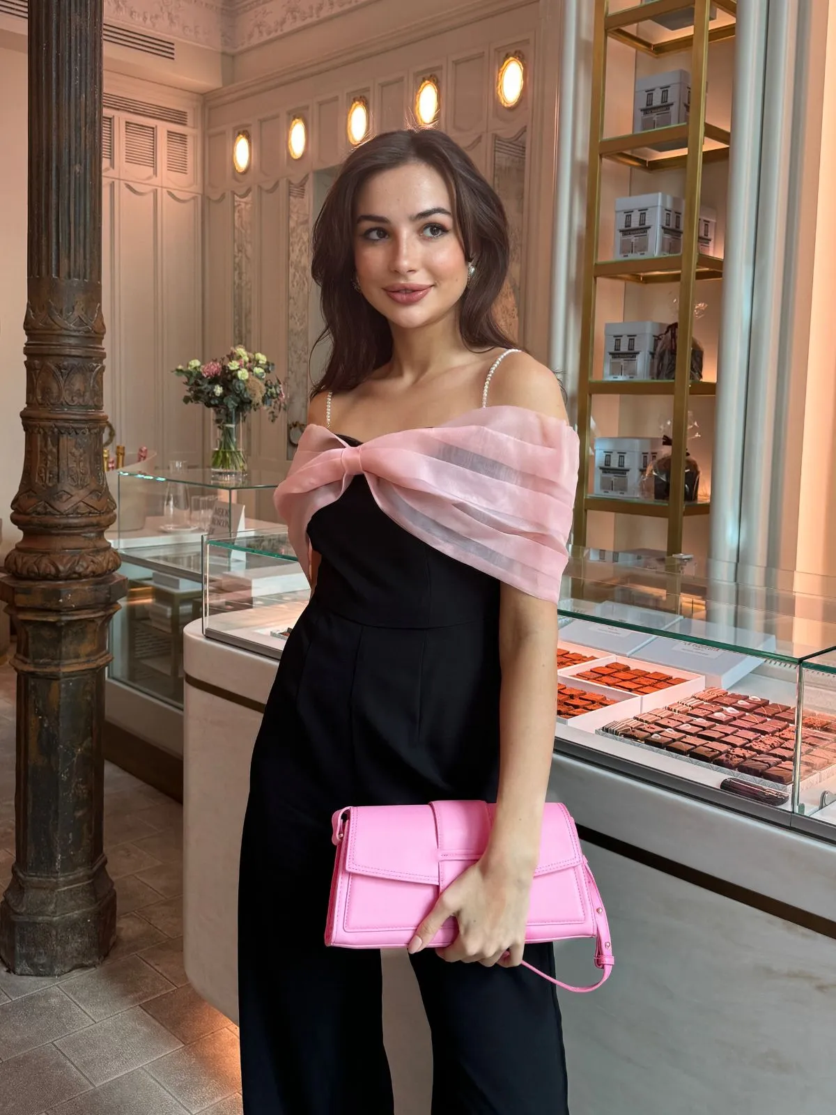 Black 1930s Solid Mesh Bow Jumpsuit sold by Retro Stage