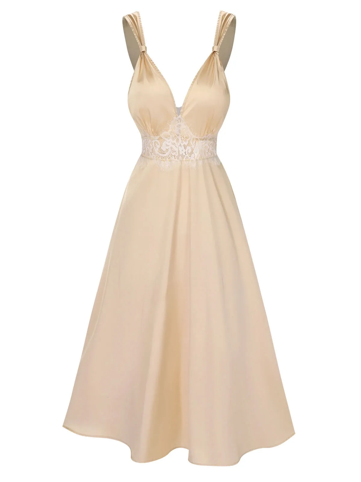 Champagne 1930s Solid Lace Satin Nightgown sold by Retro Stage product image thumbnail 4