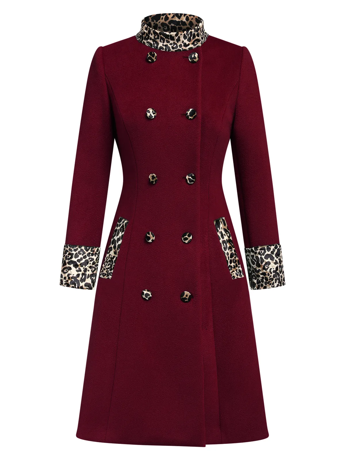 Wine Red 1950s Leopard Patchwork Button Coat sold by Retro Stage product image thumbnail 2