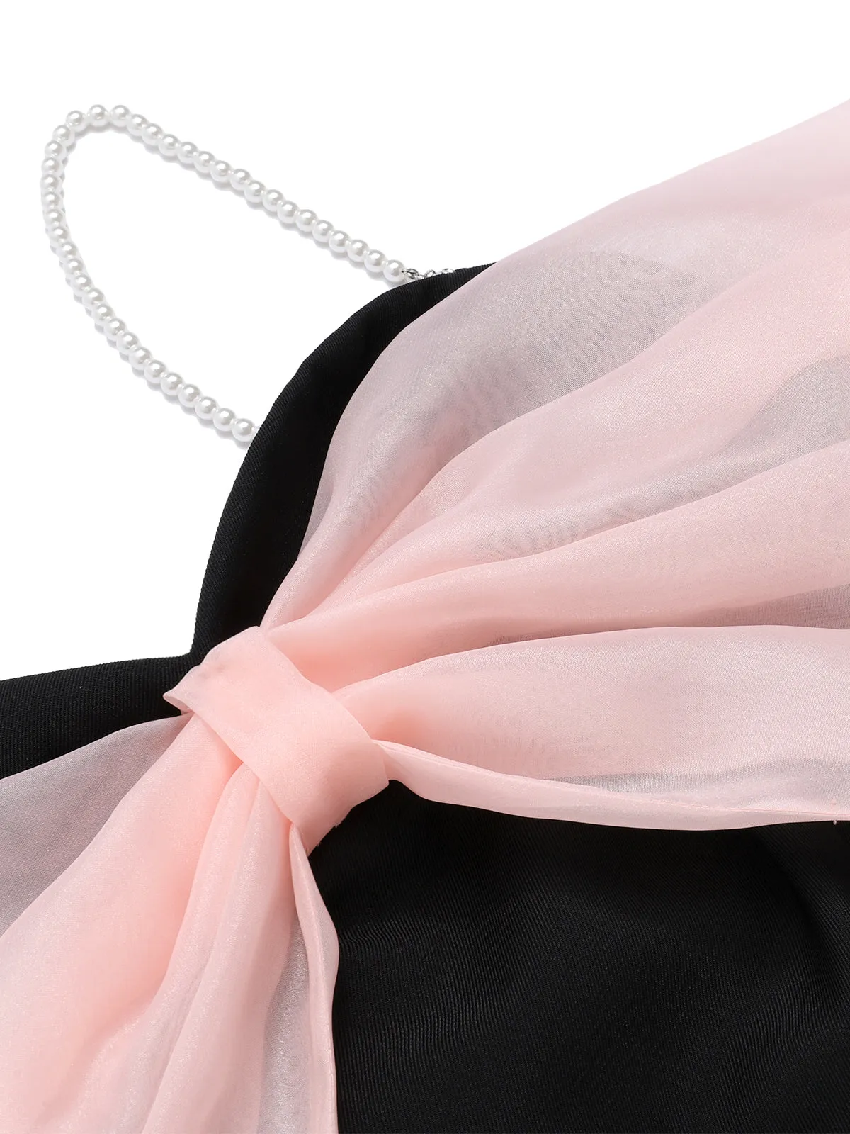 Black 1930s Solid Mesh Bow Jumpsuit sold by Retro Stage product image thumbnail 3