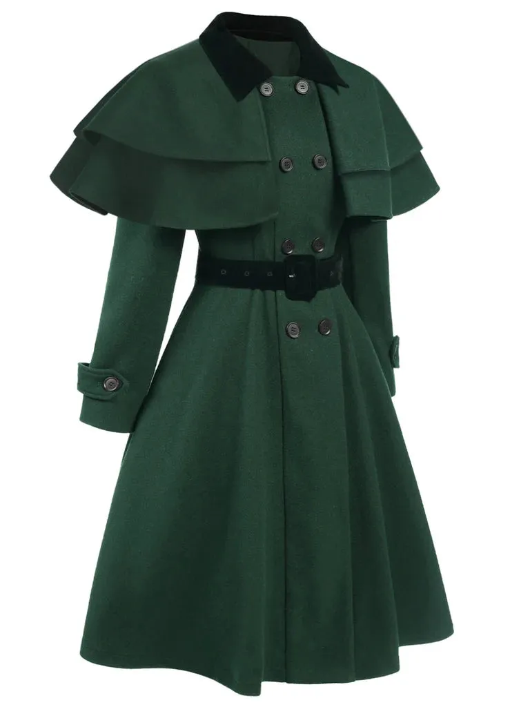 Green 1930s Double-Breasted Belted Coat With Cape sold by Retro Stage product image thumbnail 4