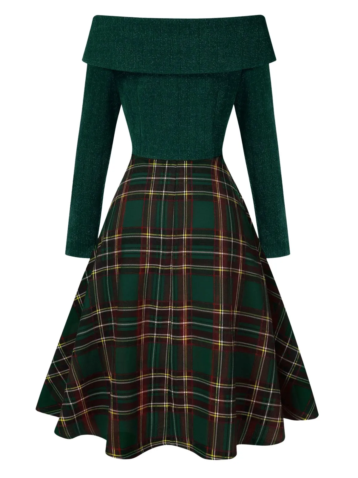 Green 1950s Christmas Off Shoulder Tartan Dress sold by Retro Stage product image thumbnail 3