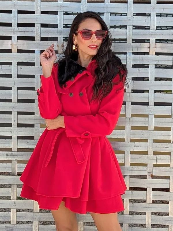 1950s Fur Collar Waisted Winter Coat sold by Retro Stage