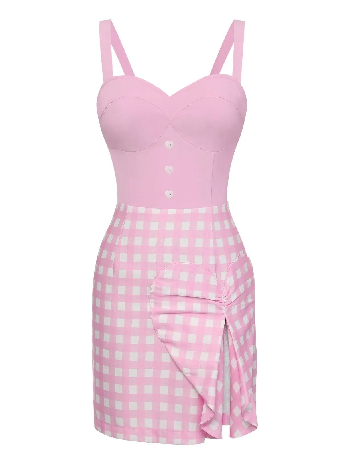 Pink 1960s Plaid Heart Slit Strap Dress sold by Retro Stage product image thumbnail 3