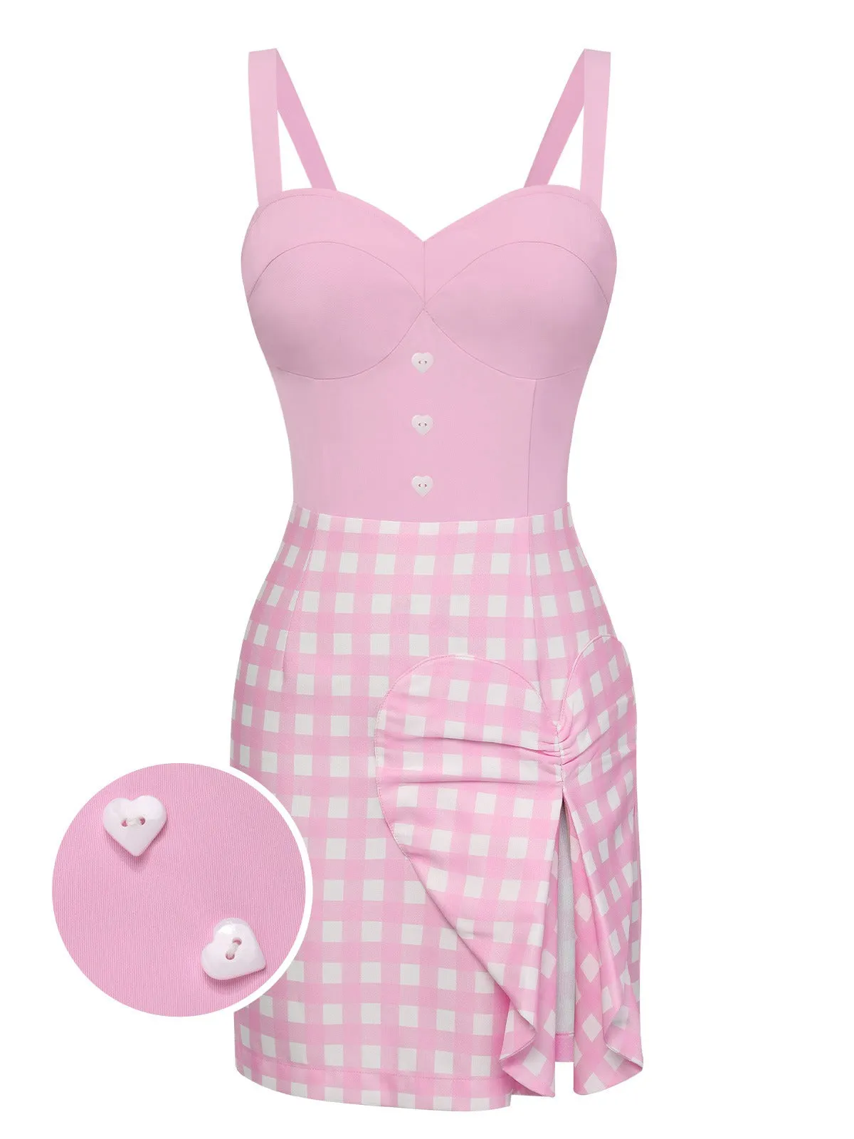 Pink 1960s Plaid Heart Slit Strap Dress sold by Retro Stage product image thumbnail 2