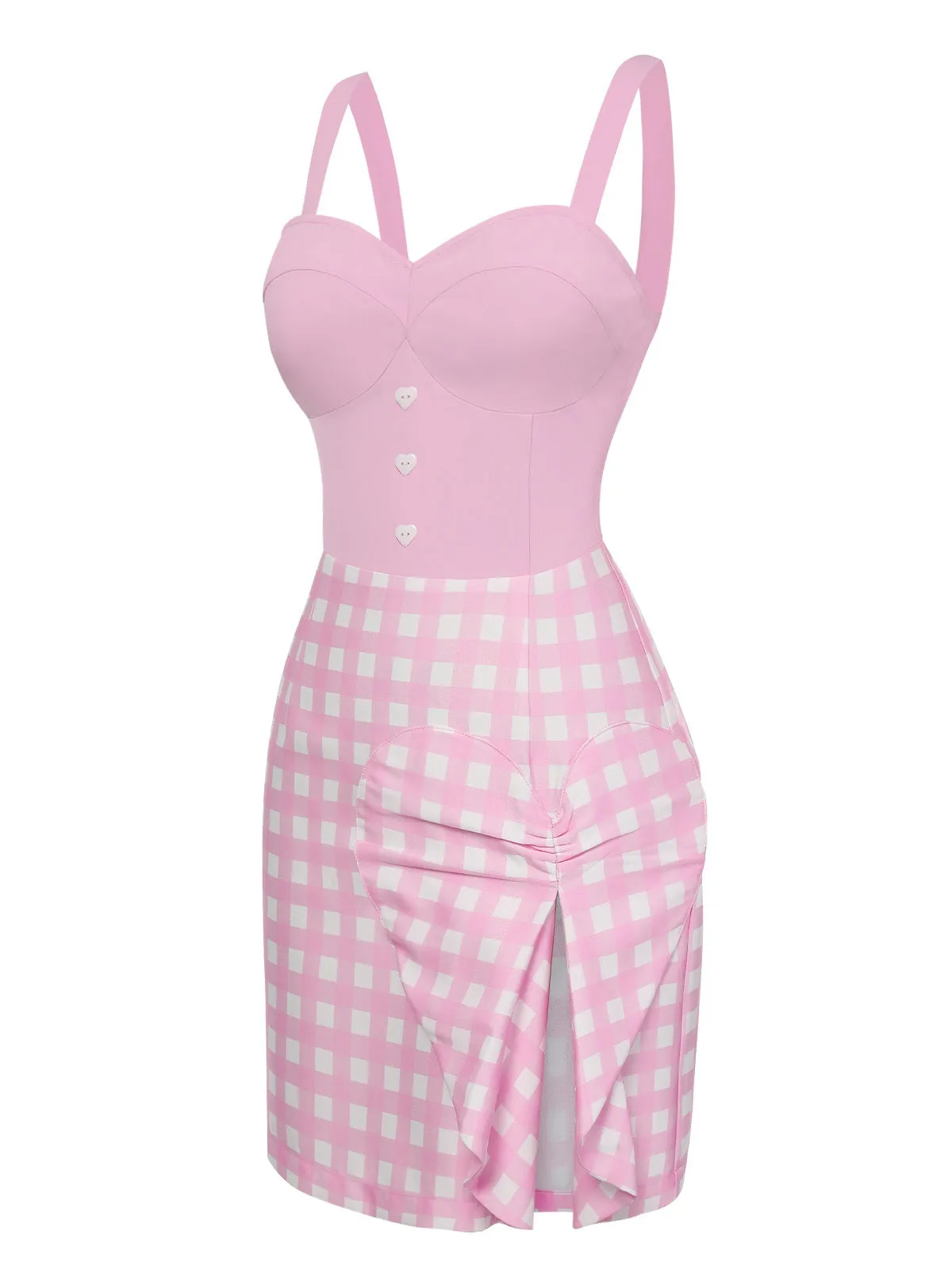 Pink 1960s Plaid Heart Slit Strap Dress sold by Retro Stage product image thumbnail 4