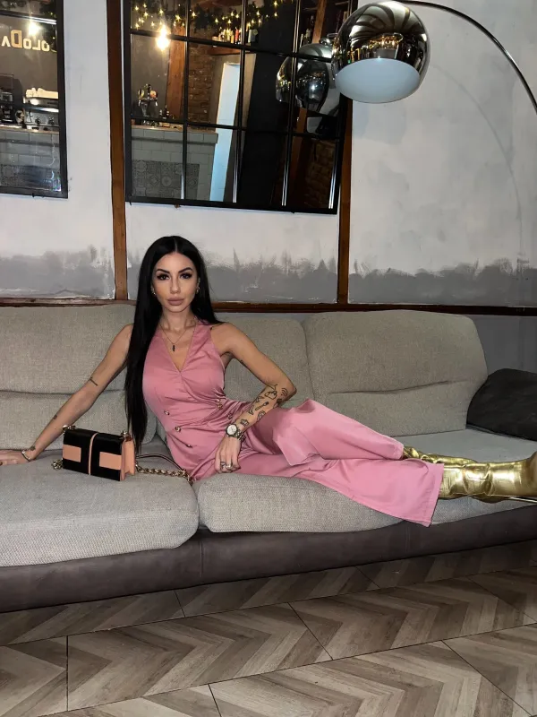 Pink 1950s Sleeveless Buttoned Solid Jumpsuit sold by Retro Stage