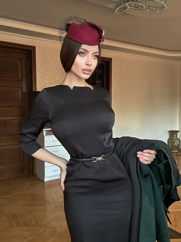 Black 1960s Solid Boat Neck Wrap Dress sold by Retro Stage