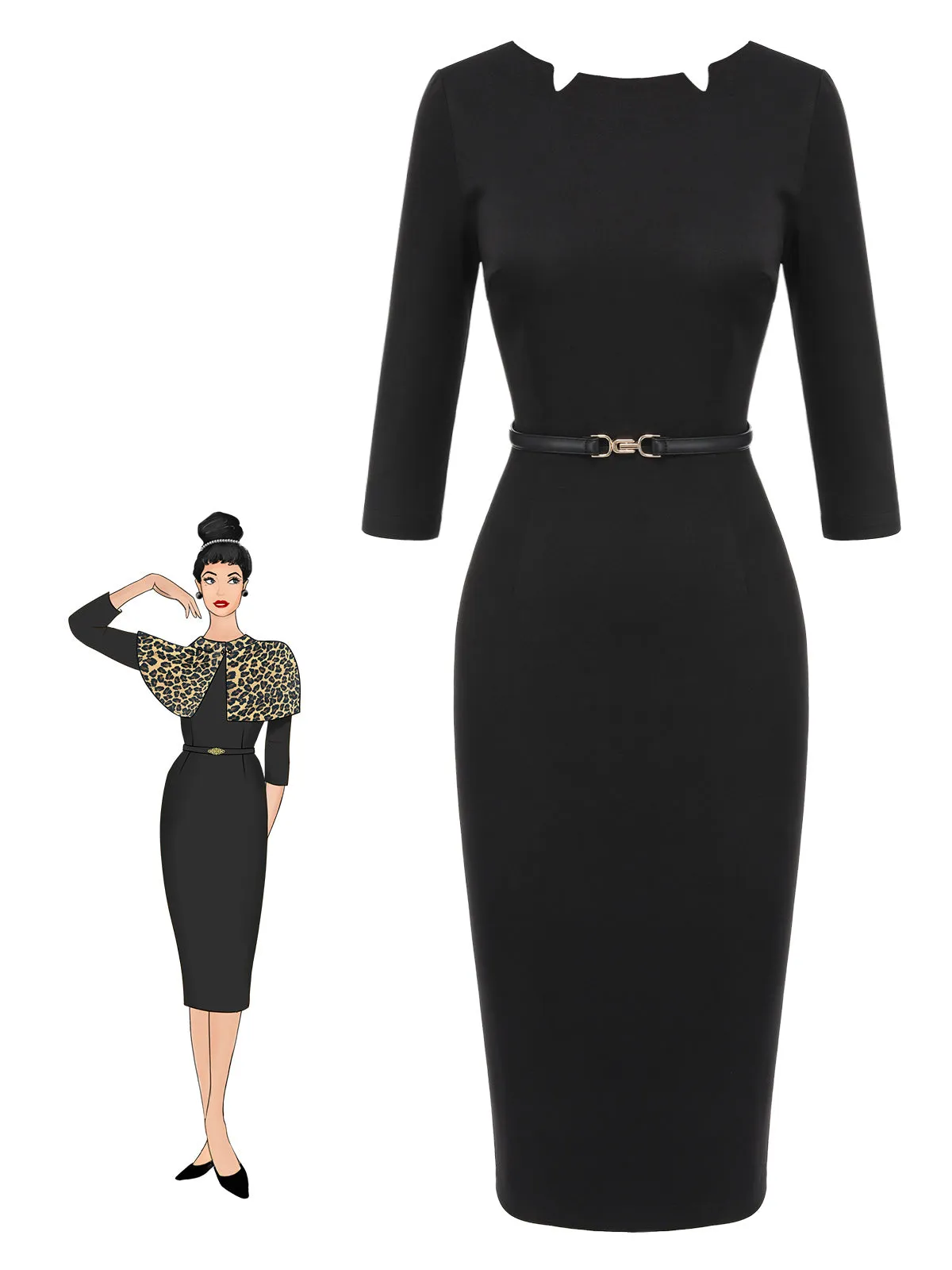 Black 1960s Solid Boat Neck Wrap Dress sold by Retro Stage product image thumbnail 2