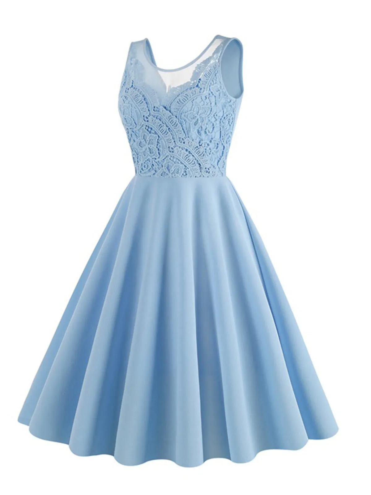 1950s Solid Lace Patchwork V-Neck Dress sold by Retro Stage product image thumbnail 3