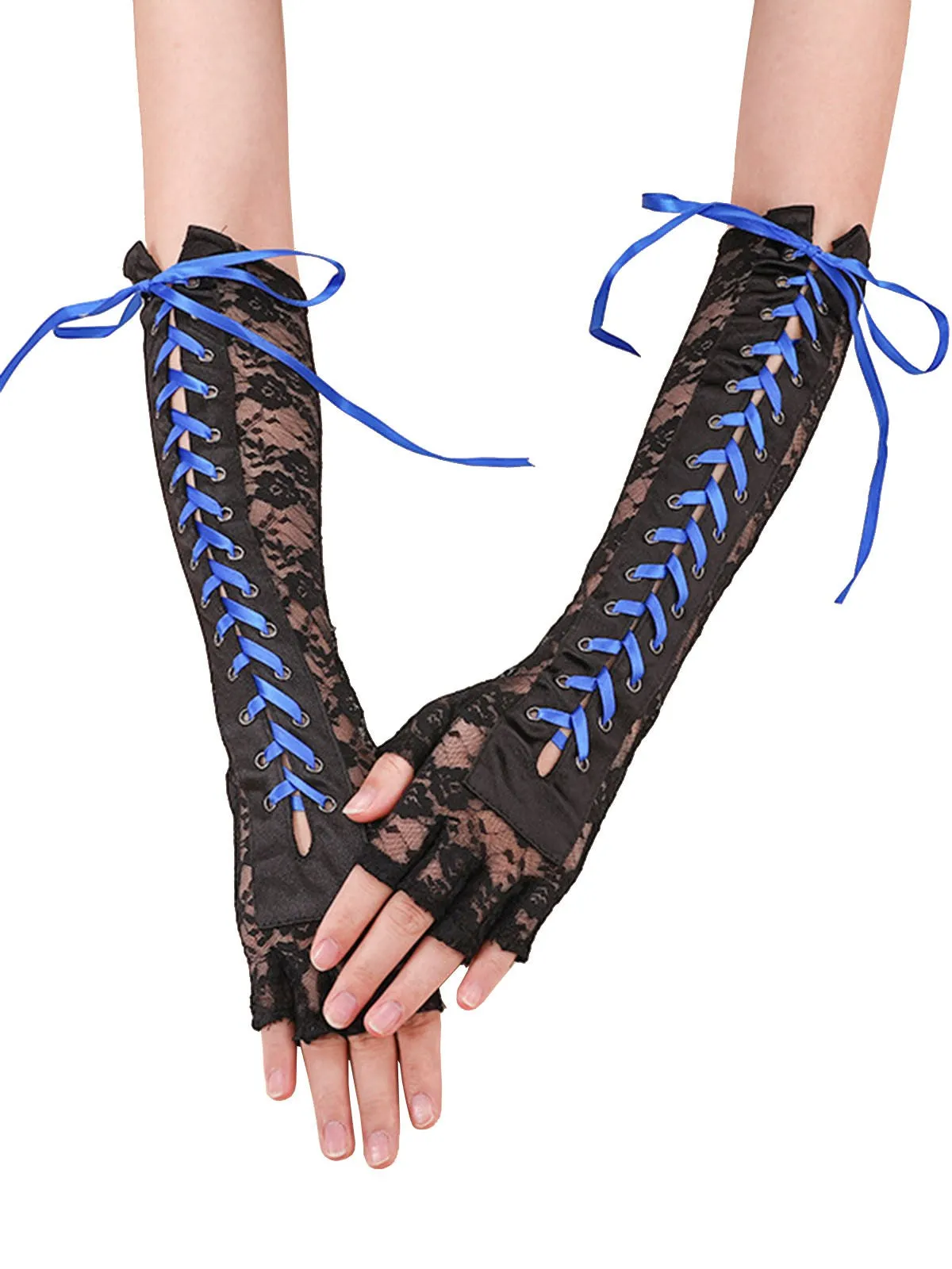 Halloween Punk Party Lace-Up Half Finger Gloves sold by Retro Stage product image thumbnail 4