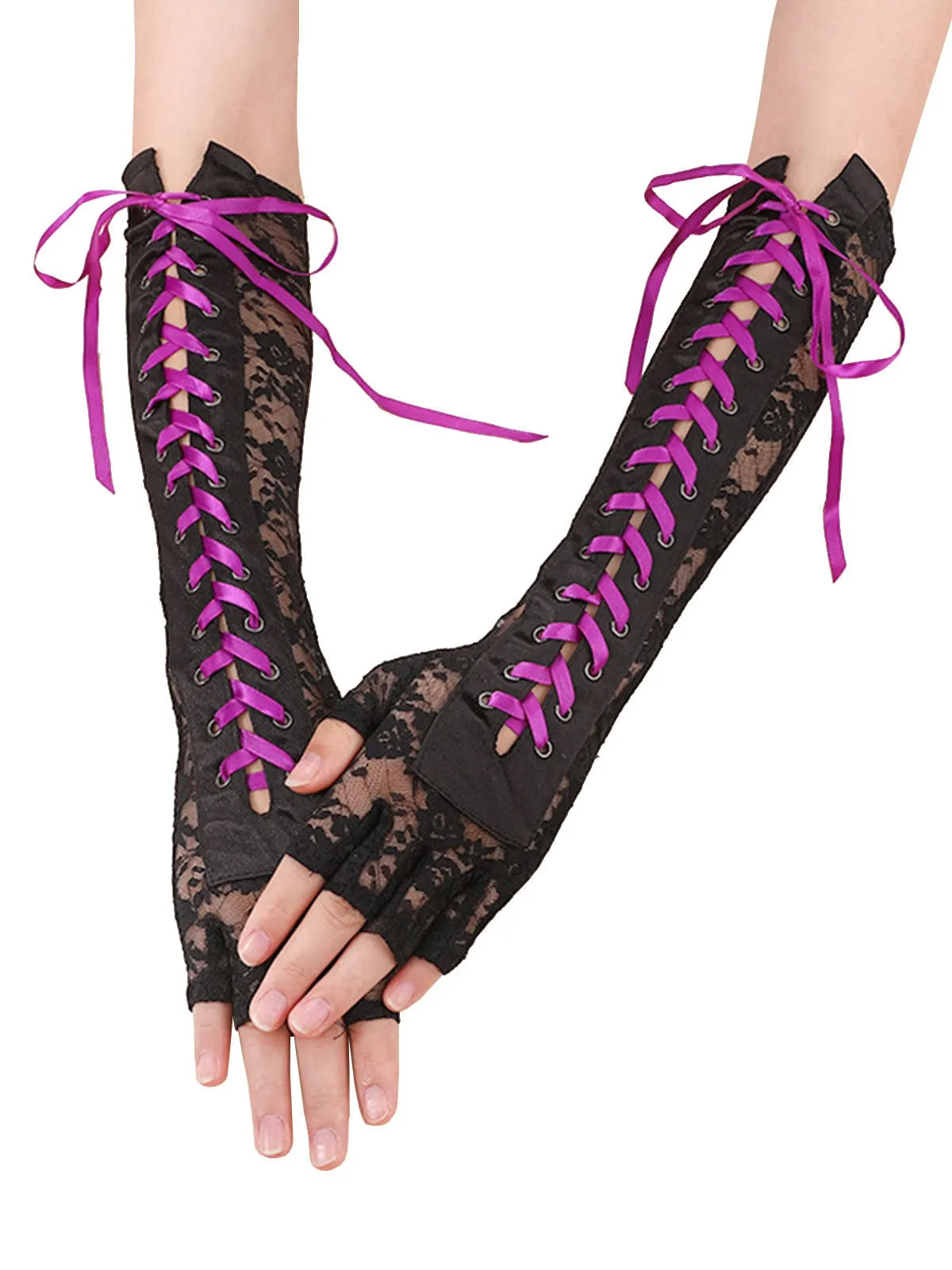 Halloween Punk Party Lace-Up Half Finger Gloves sold by Retro Stage product image thumbnail 5