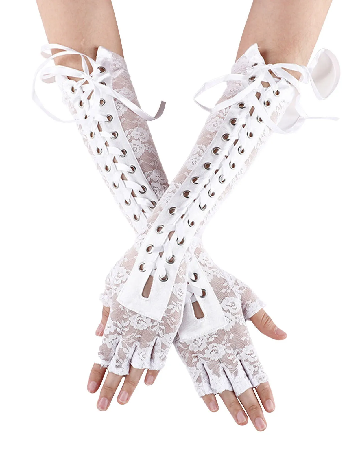 Halloween Punk Party Lace-Up Half Finger Gloves sold by Retro Stage product image thumbnail 3