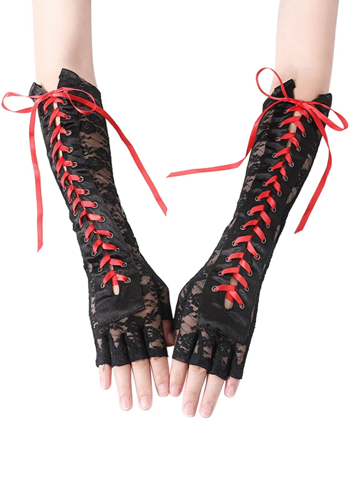 Halloween Punk Party Lace-Up Half Finger Gloves sold by Retro Stage product image thumbnail 2