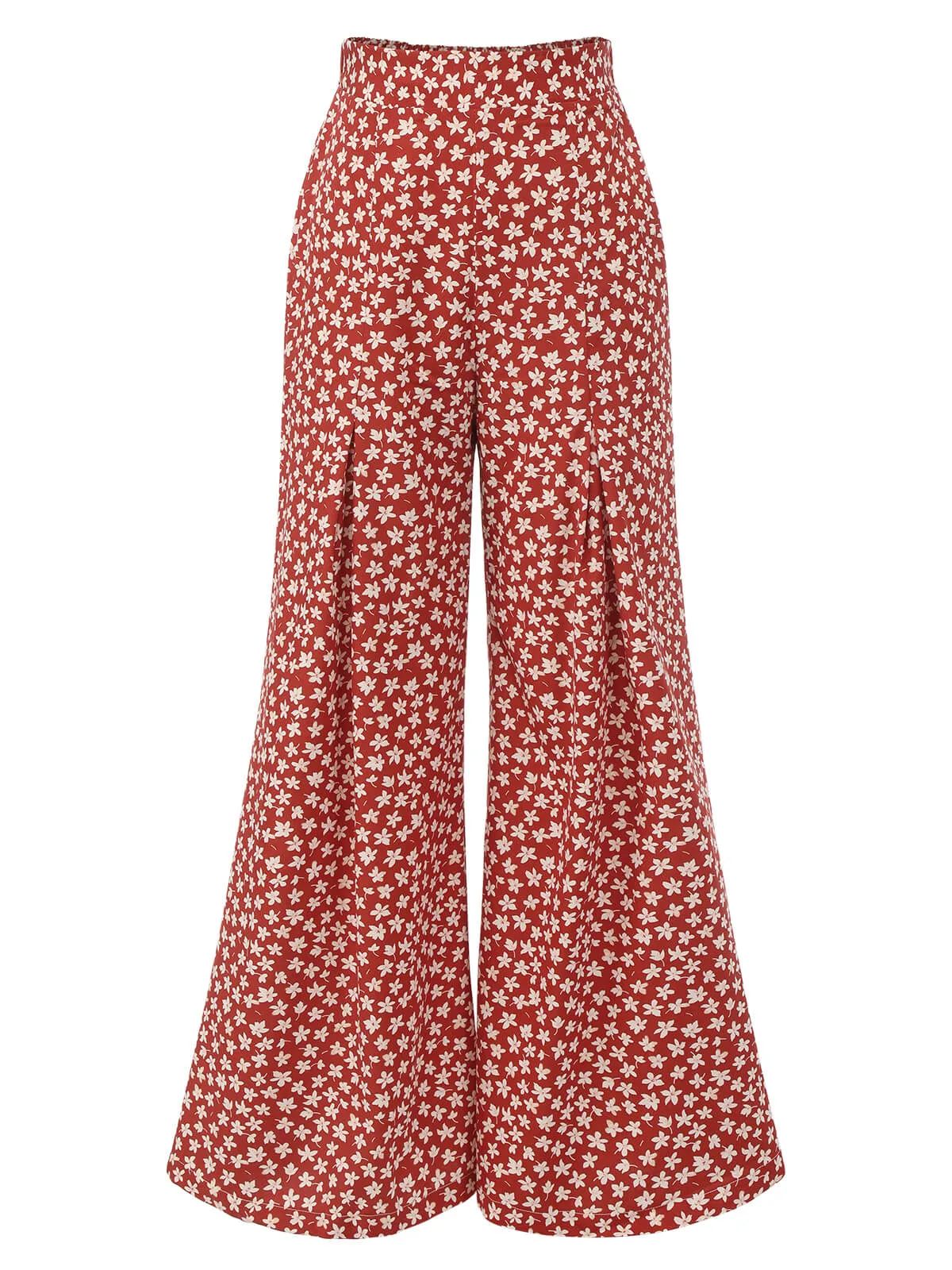 Red 1940s High Waist Floral Wide-Leg Pants sold by Retro Stage product image thumbnail 2