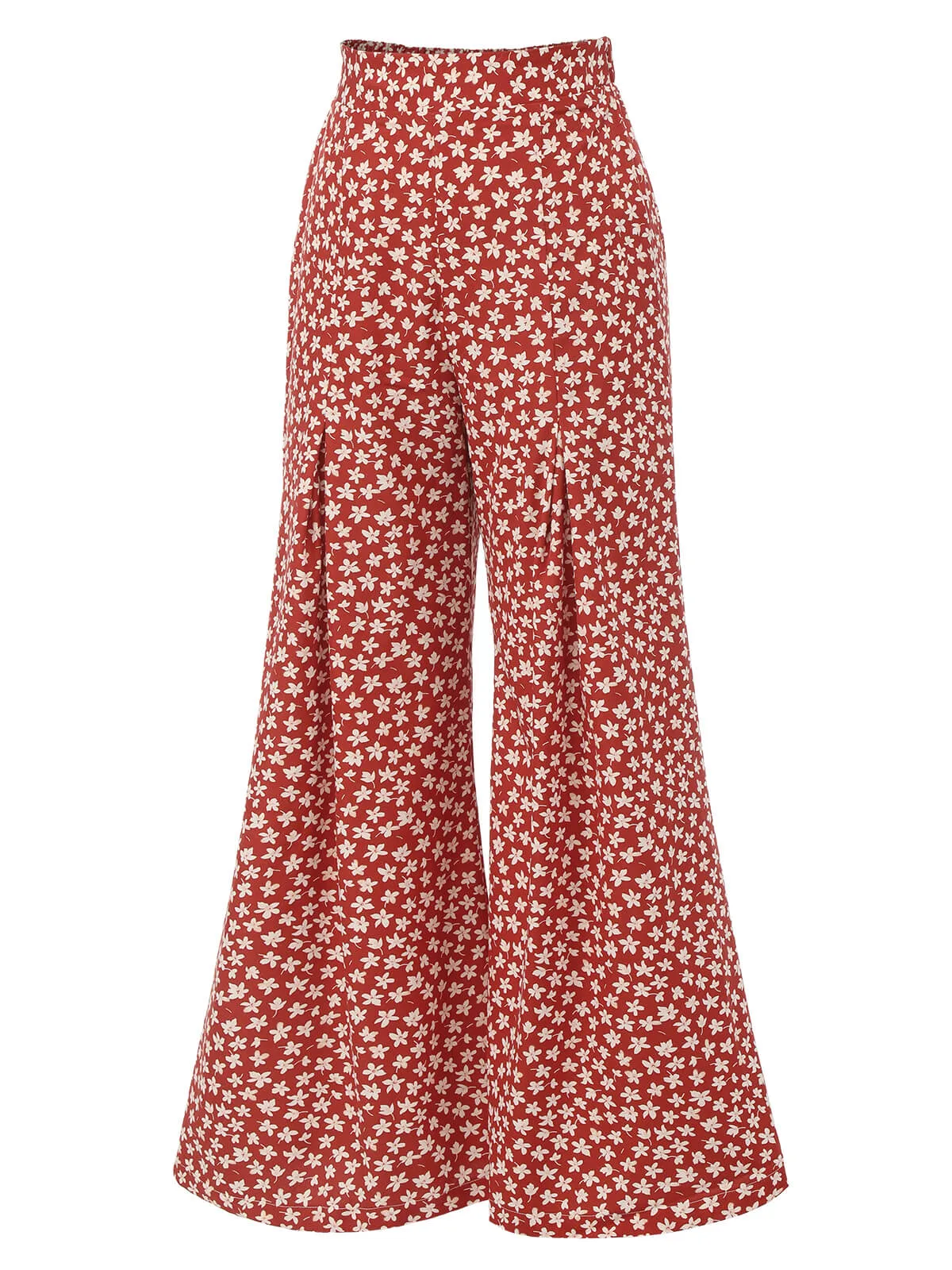 Red 1940s High Waist Floral Wide-Leg Pants sold by Retro Stage product image thumbnail 3